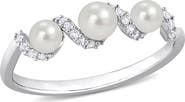 DELMAR Sterling Silver 3.5-4mm Cultured Freshwater Pearl White Sapphire Ring