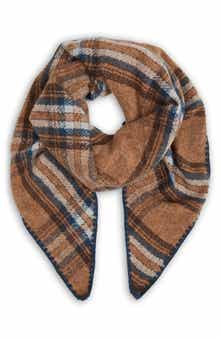 SAACHI Plaid Triangle Knit Trim Shawl