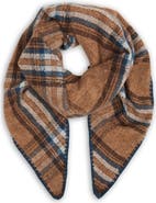 SAACHI Plaid Triangle Knit Trim Shawl