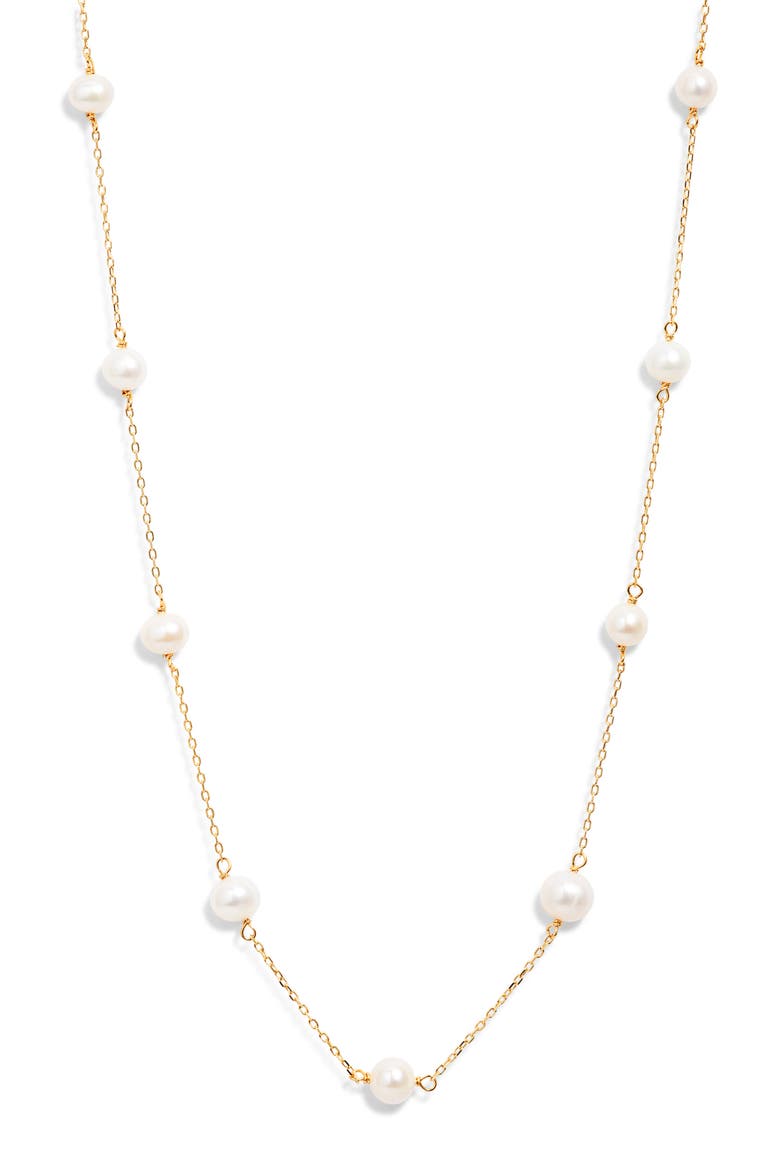 Freshwater Pearl Station Necklace, Main, color, GOLD