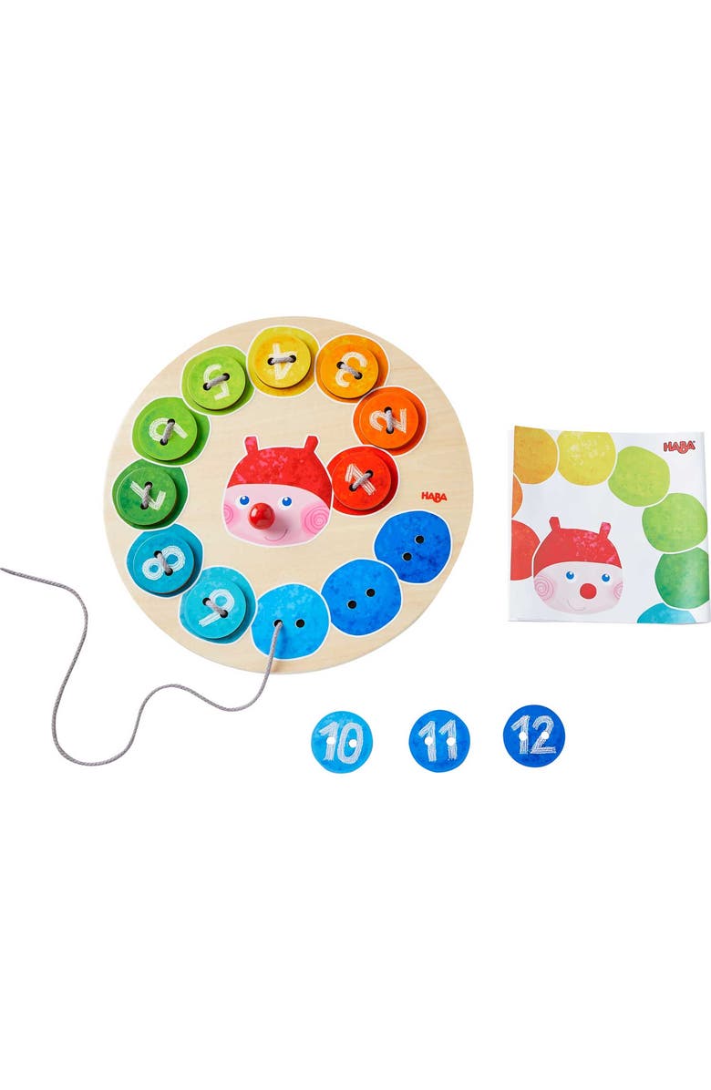 HABA Caterpillar Rainbow Preschool Learning Activity with Colors
Numbers, Threading Game
Fine Motor Toys for Ages 3+, Alternate, color, Multi