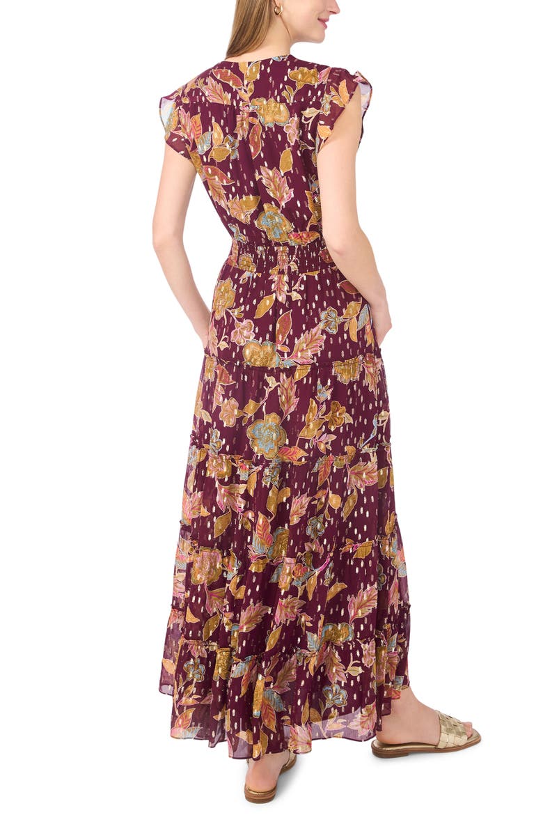 Foil Tiered Maxi Dress, Alternate, color, APPLE RED