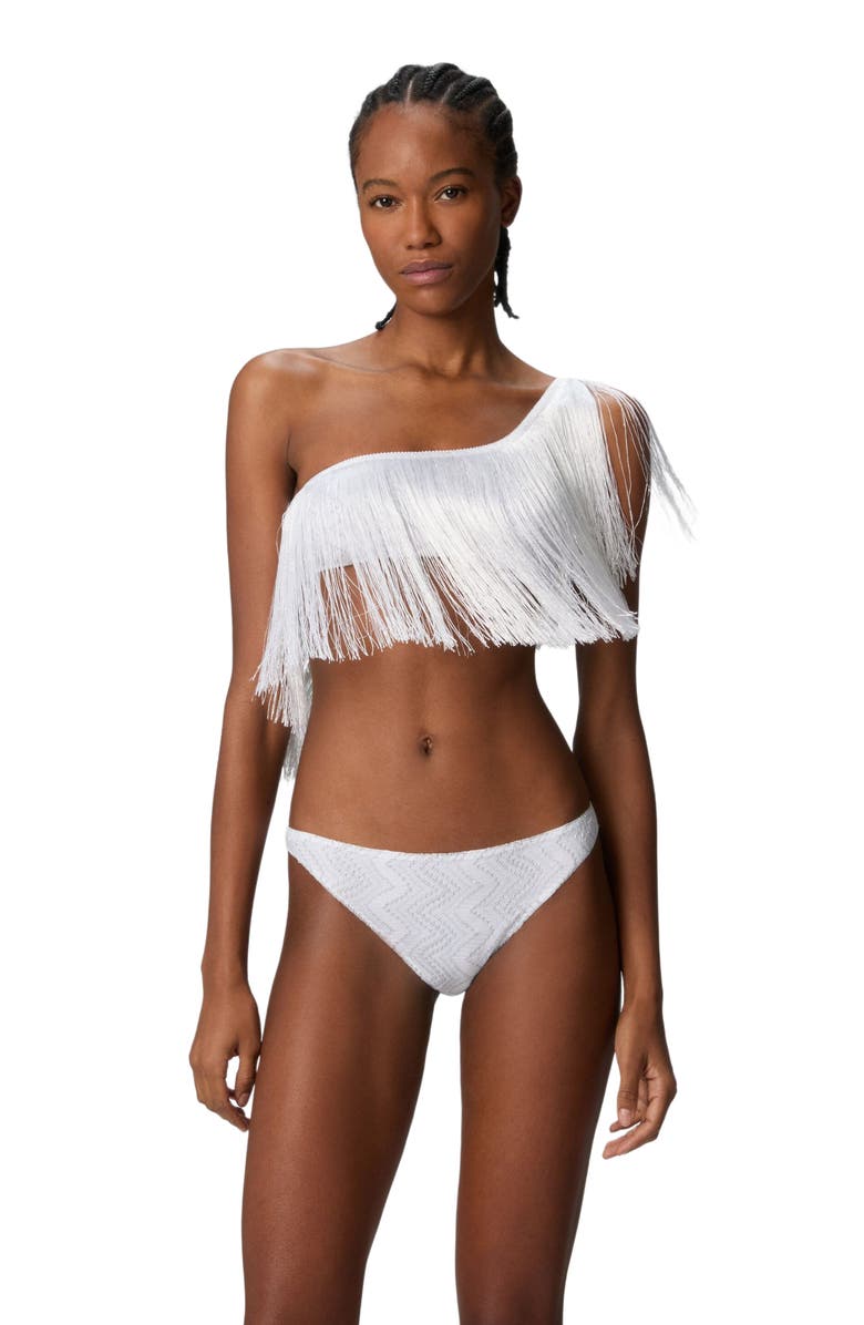 Missoni One-shoulder Zigzag Lamé Viscose Bikini With Fringes, Main, color, Silver