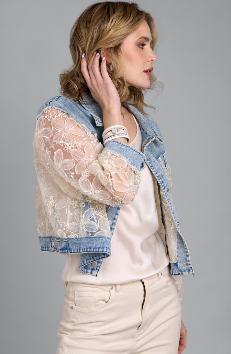 SAACHI Denim Lace Trucker Jacket, Alternate, color, Blue