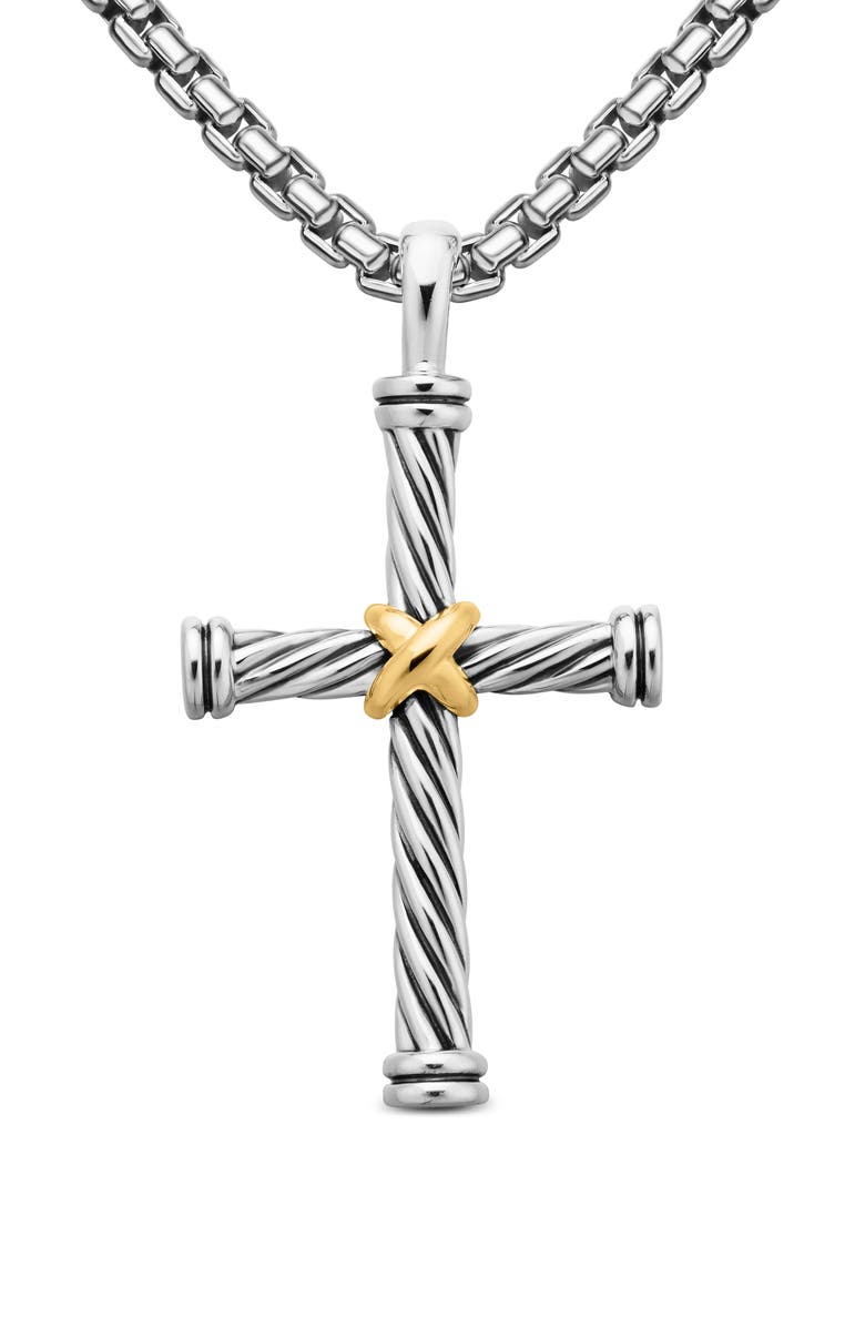 David Yurman Cable Cross Enhancer with 18K Gold, Alternate, color, Silver