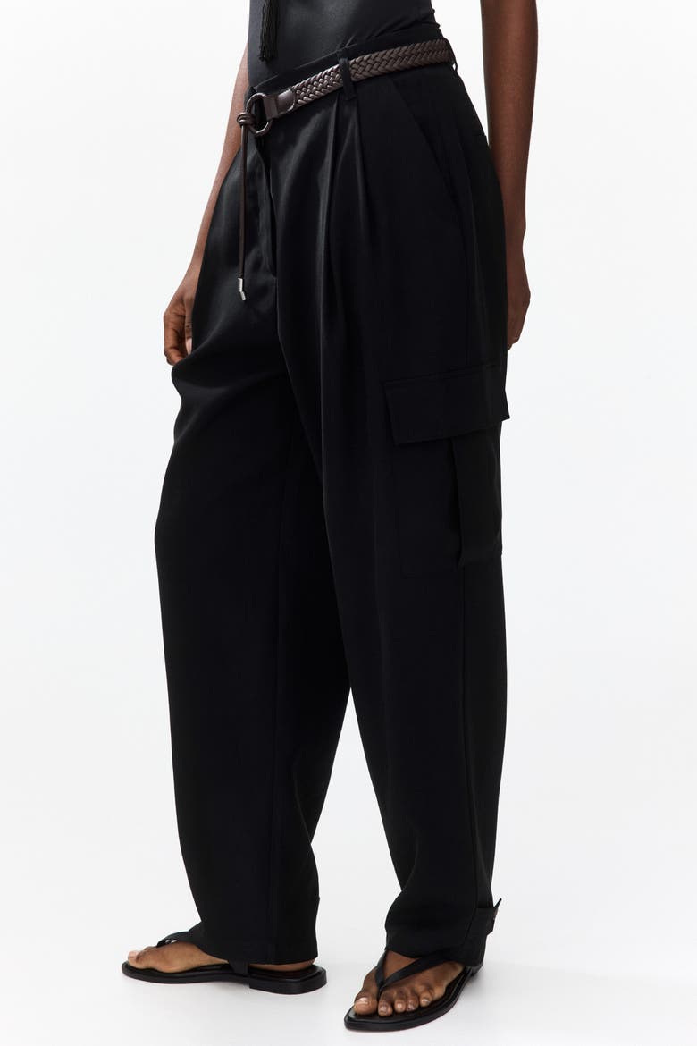 Belted Barrel Trousers, Alternate, color, Black