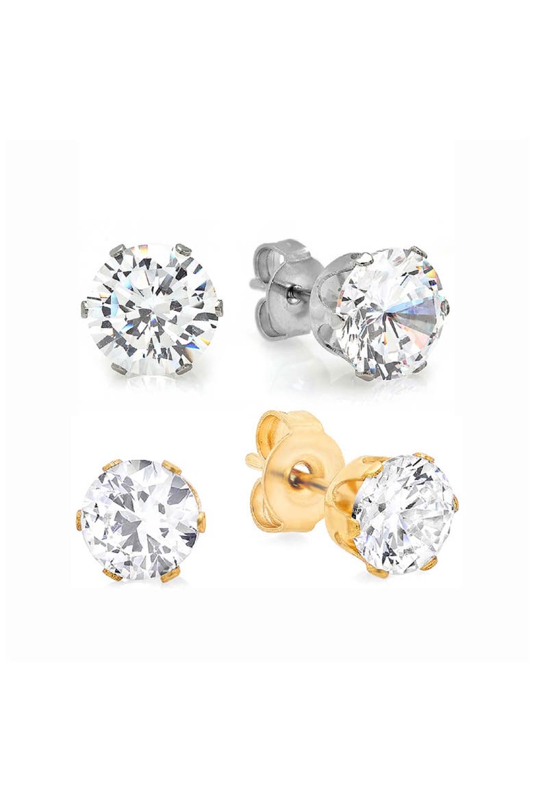 Set of 2 Cubic Zirconia Stud Earrings, Main, color, GOLD