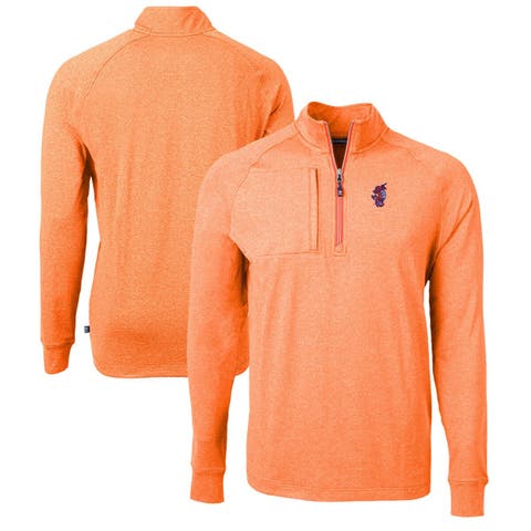 Men's Cutter & Buck Heather Orange Florida Gators Swinging Gator Adapt Eco Knit Hybrid Recycled Quarter-Zip Pullover Top