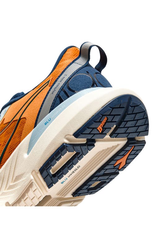 Diadora Mythos Blushield Volo 3 Running Shoe In Bright Marigold/blue Opal
