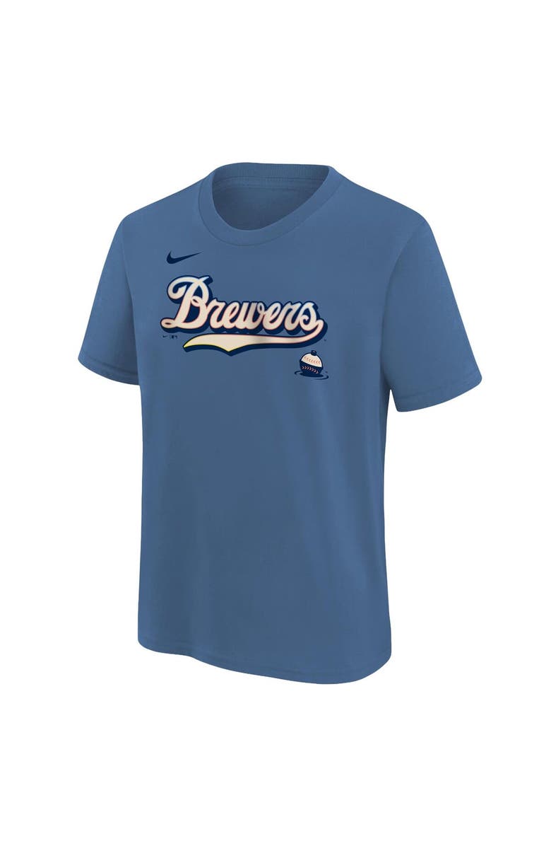 Nike Youth Nike Blue Milwaukee Brewers 2026 City Connect Wordmark T-Shirt, Alternate, color, Blue