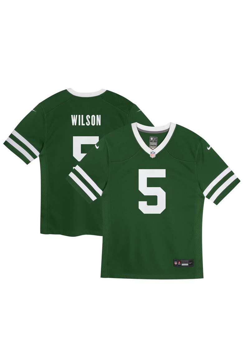 Preschool Nike Garrett Wilson Legacy Green New York Jets Game Jersey, Main, color, Green