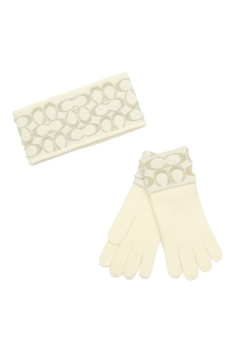 Signature C Metallic Headband & Gloves Set, Alternate, color, CHALK