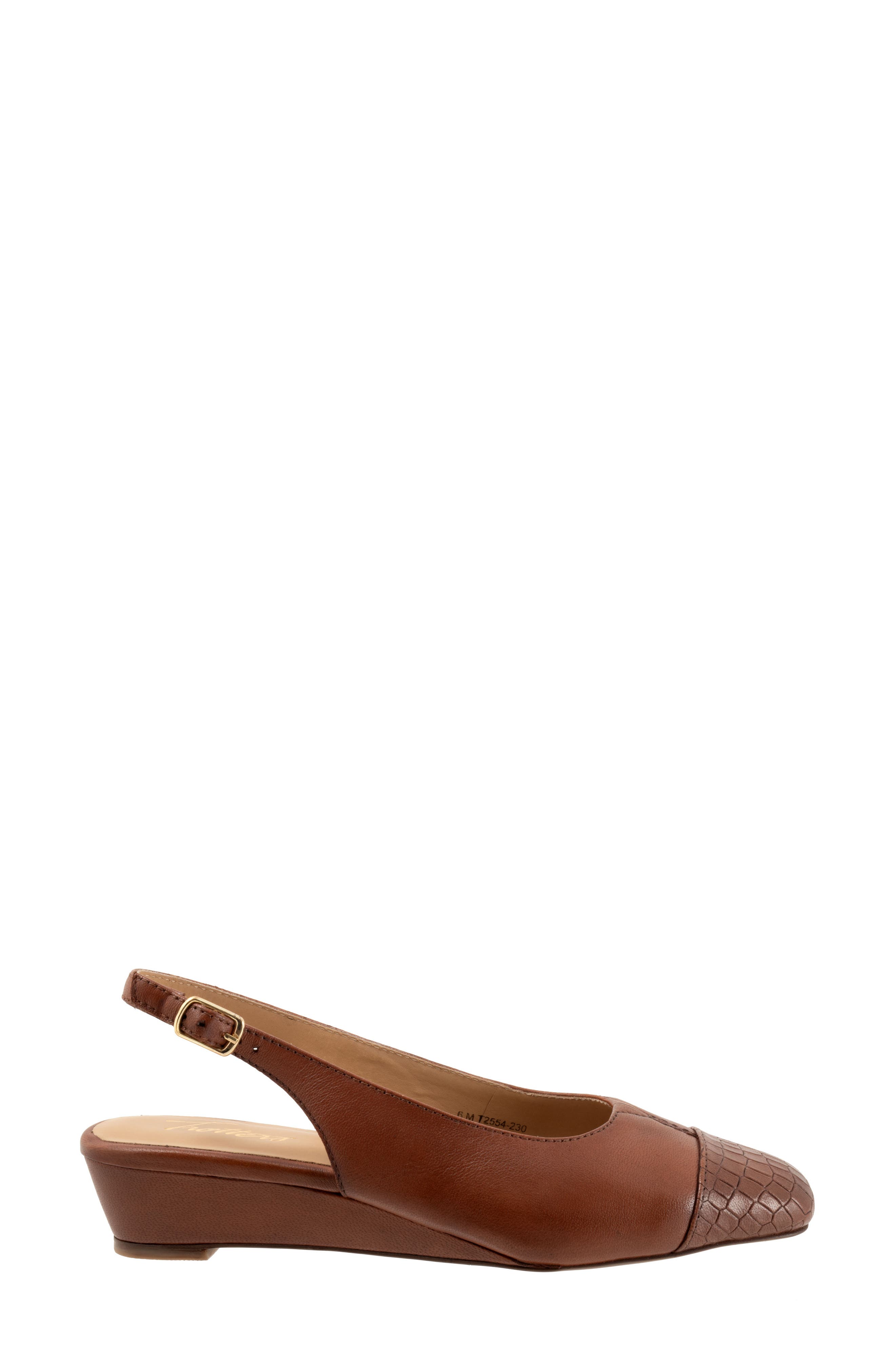 Dea Slingback Cap Toe Wedge Pump, Alternate, color, COGNAC CROCO