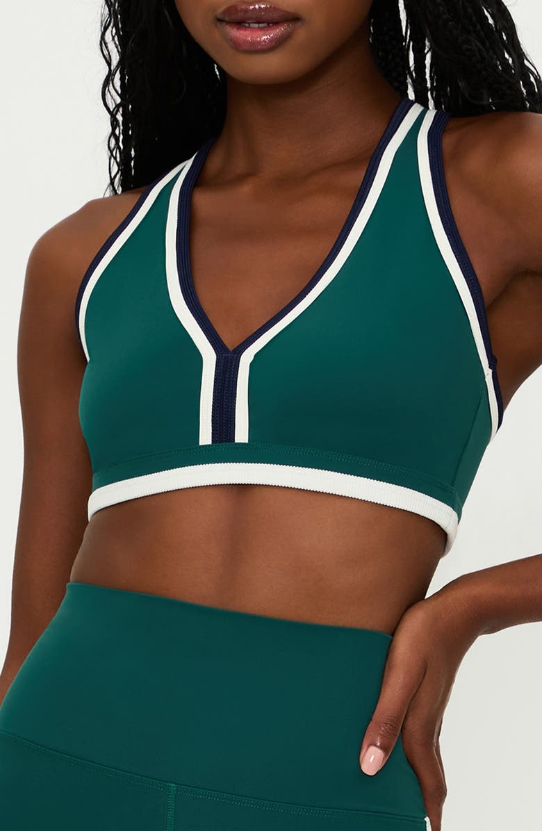 Beach Riot Ida Colorblock Racerback Sports Bra, Main, color, Pine Green