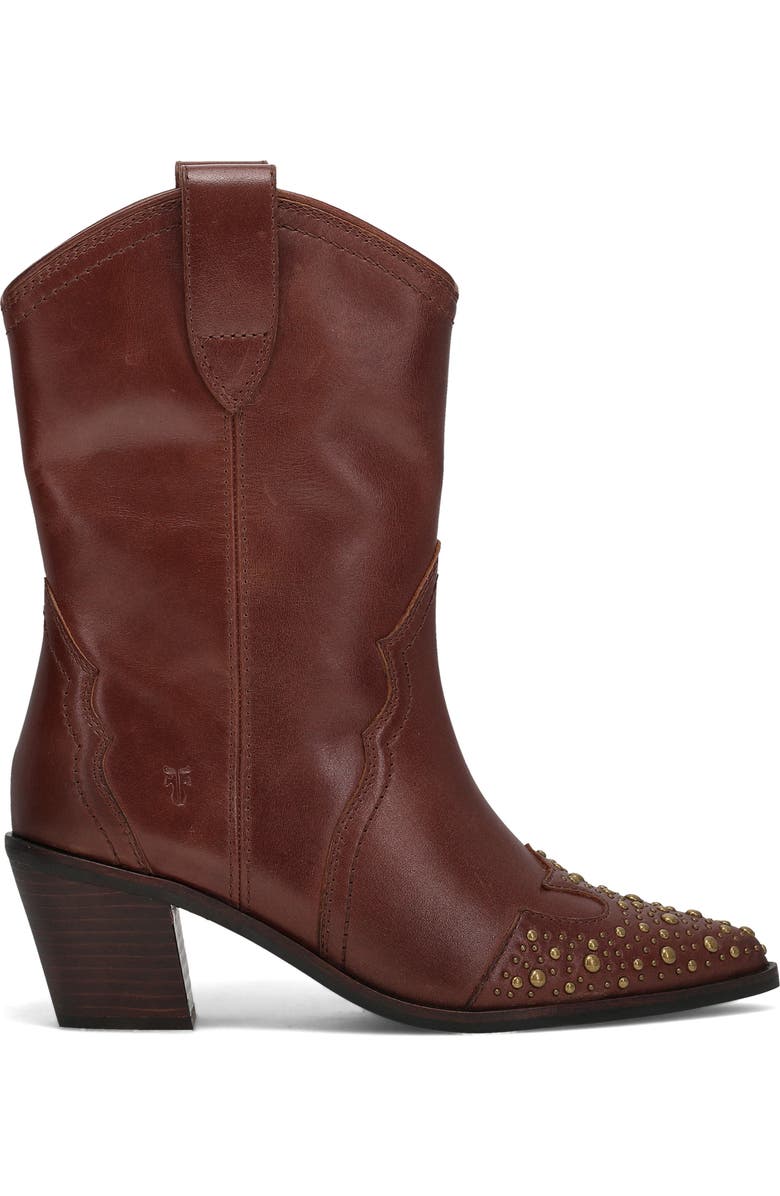 Frye Sara Studded Wingtip Western Boot, Alternate, color, Saddle