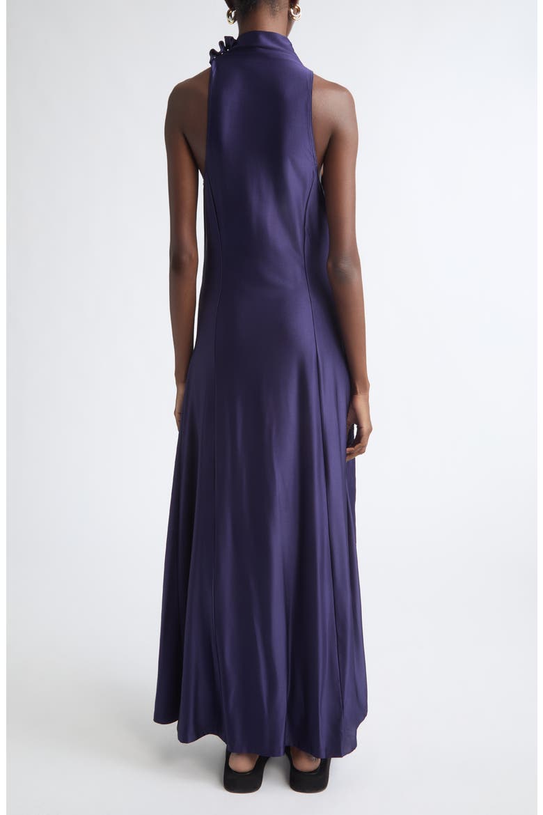 Embroidered Mock Neck Sleeveless Satin Gown, Alternate, color, SAILOR BLUE