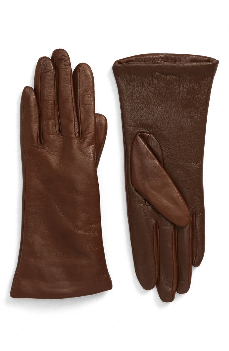 Nordstrom Cashmere Lined Leather Touchscreen Gloves, Main, color, Saddle