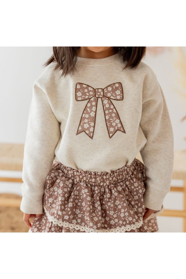 Mocha Floral Bow Patch Sweatshirt, Alternate, color, Natural Heather