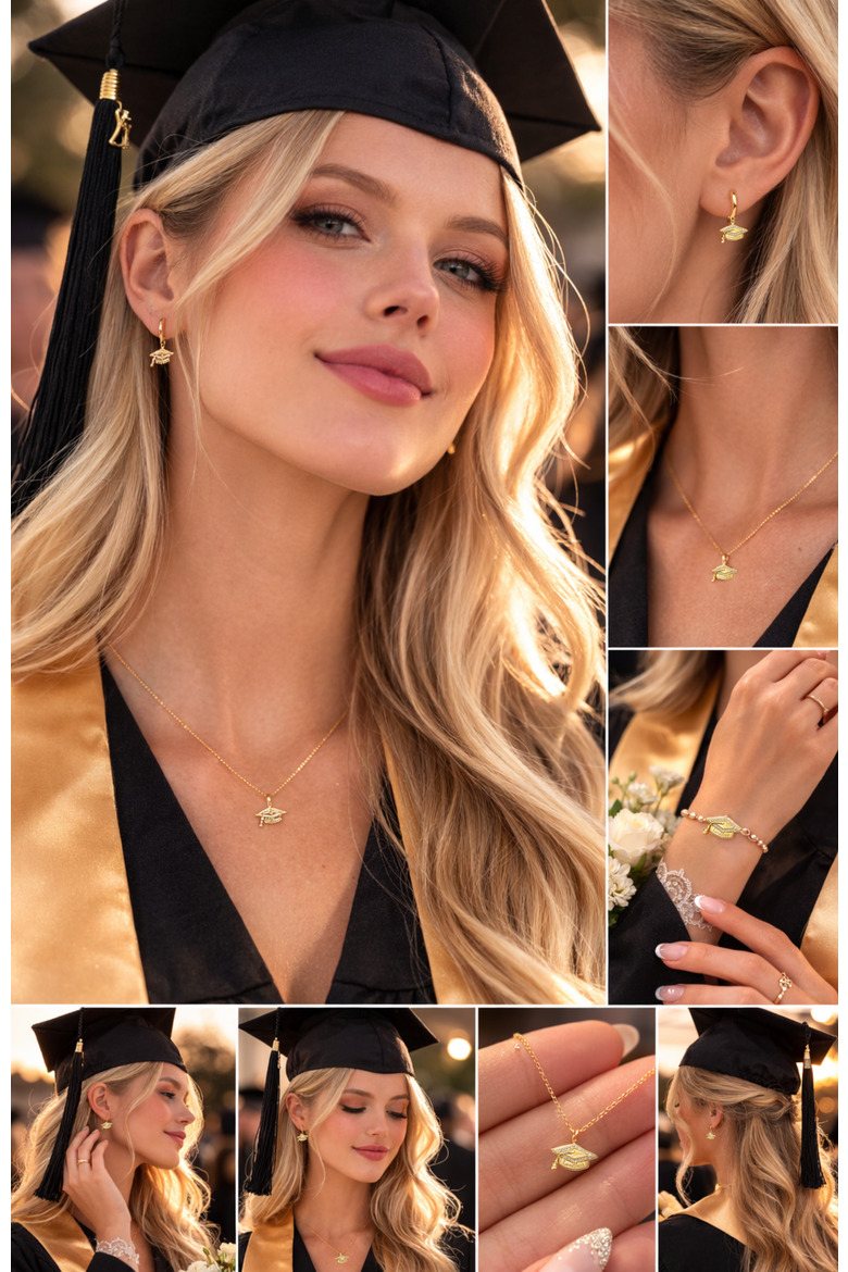 Limitless Graduation Cap Pendant Necklace, Alternate, color, Silver