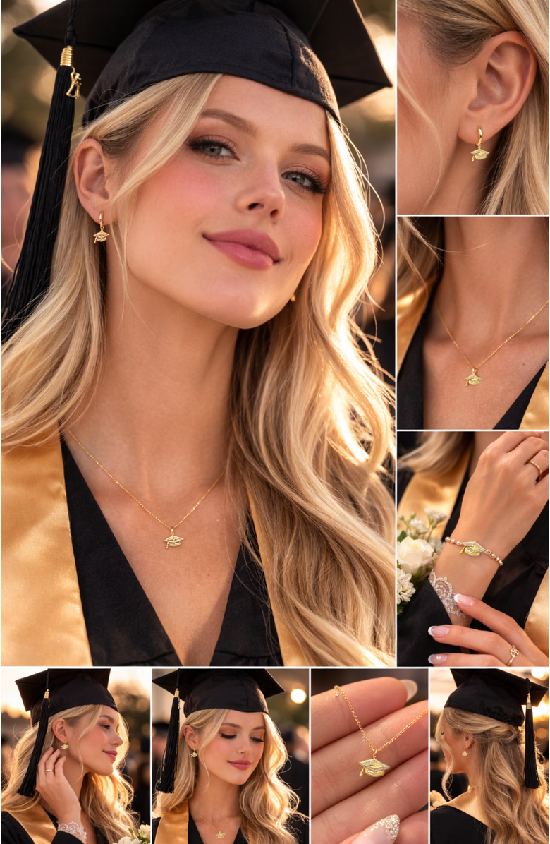 DLORIA Limitless Graduation Cap Pendant Necklace, Alternate, color, Silver