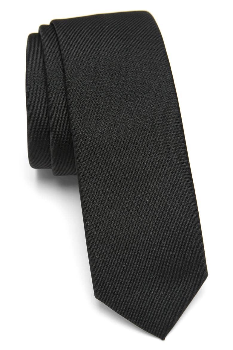Liquid Luxe Skinny Tie, Main, color, BLACK