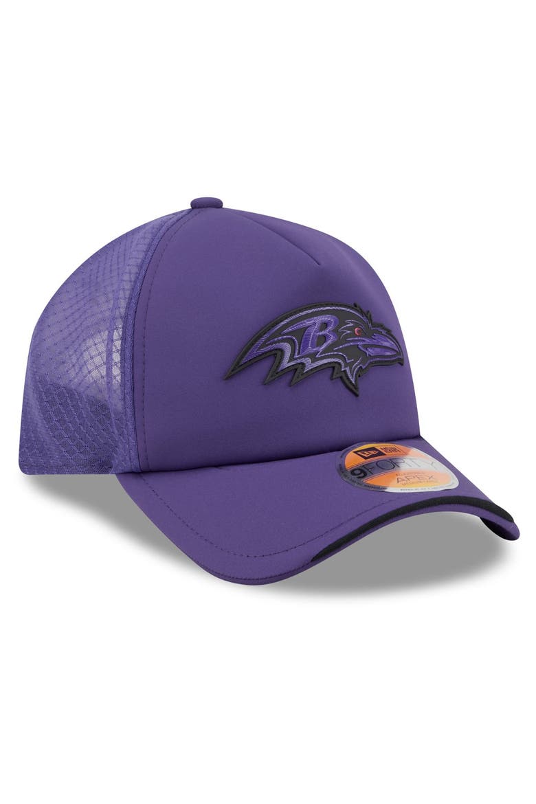 Men's New Era Purple Baltimore Ravens 2026 Sideline Apex 9FORTY Adjustable Trucker Hat, Alternate, color, Purple