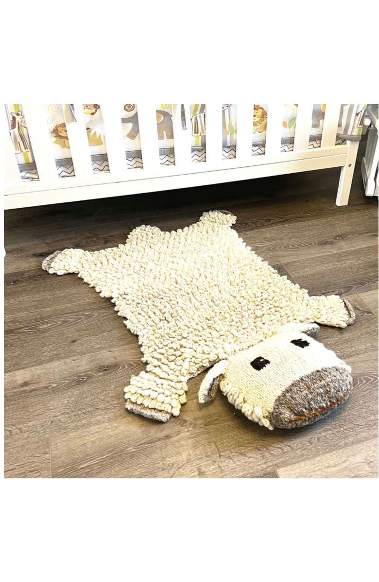 Finn + Emma Organic Wool Play Mat + Nursery Rug | Sheep, Alternate, color, White