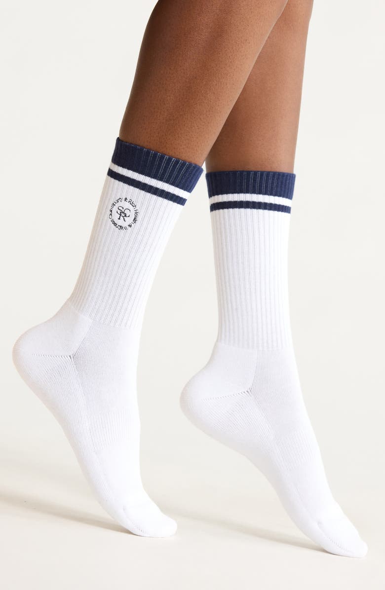 Sporty & Rich Stripe Rib Socks, Main, color, White/ Dark Navy