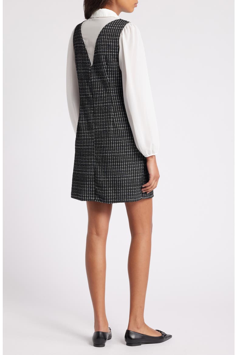Mixed Media Long Sleeve Shift Dress, Alternate, color, BLACK WHITE