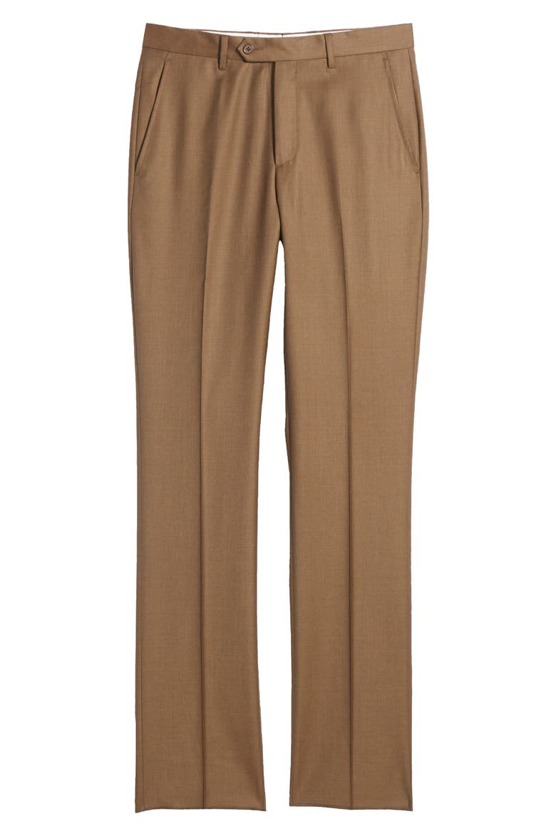 Roma Flat Front Loro Piana Wool Serge Dress Pants, Alternate, color, TOBACCO