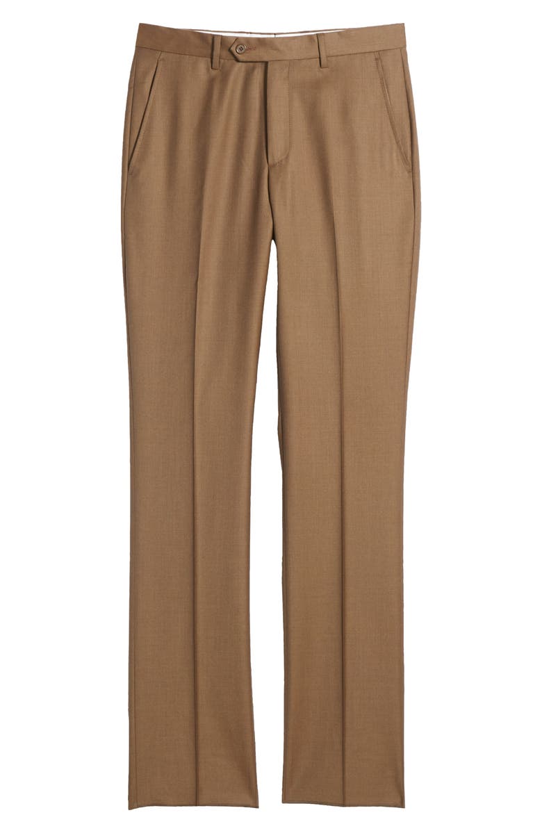 Santorelli Roma Flat Front Loro Piana Wool Serge Dress Pants, Alternate, color, Tobacco