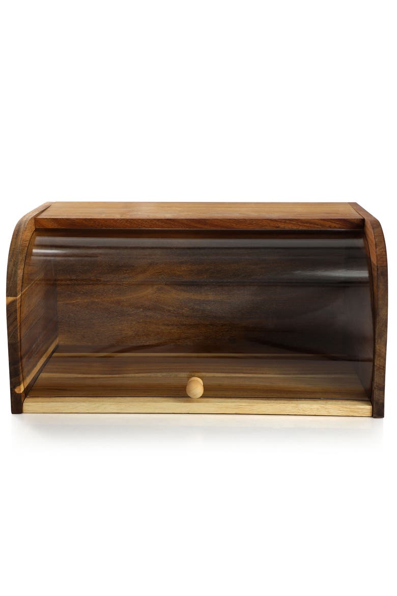 Acacia Wood Bread Box with Sliding Plastic Lid, Alternate, color, Acacia