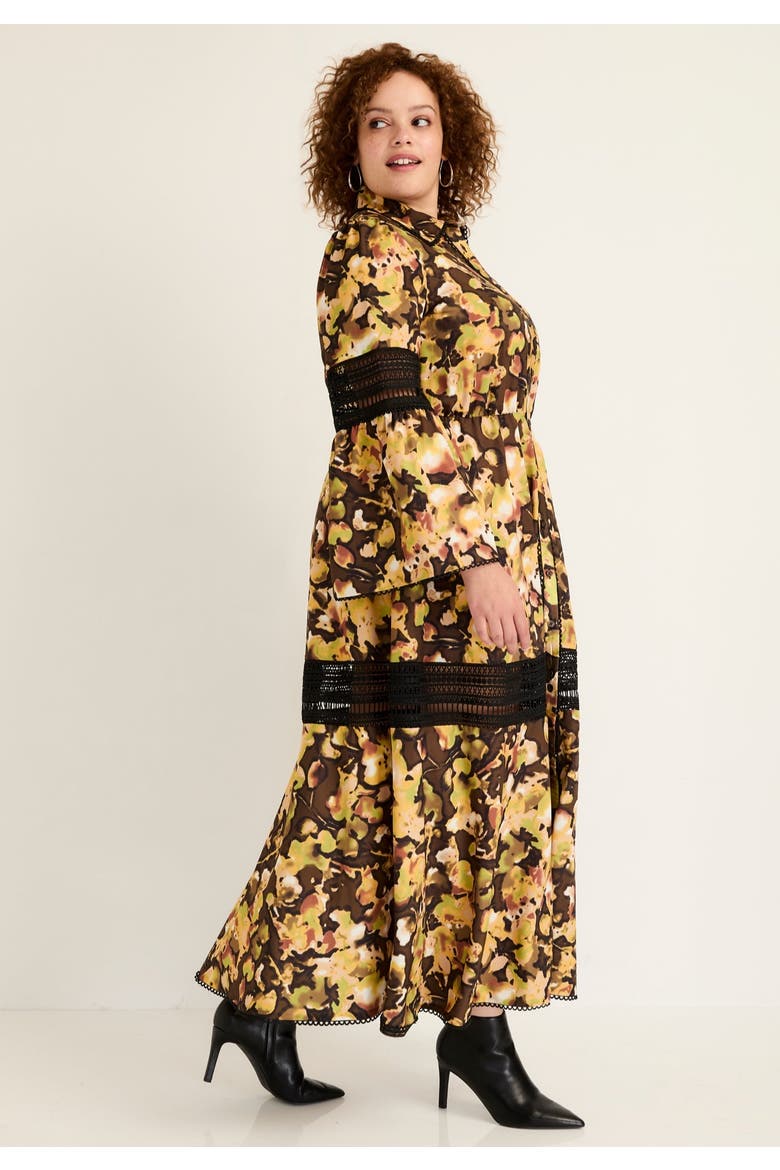 Lace-Panelled Midi Shirt Dress, Alternate, color, WATERCOLOR FLORAL