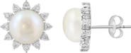 EFFY Sterling Silver Pearl Diamond Halo Stud Earrings