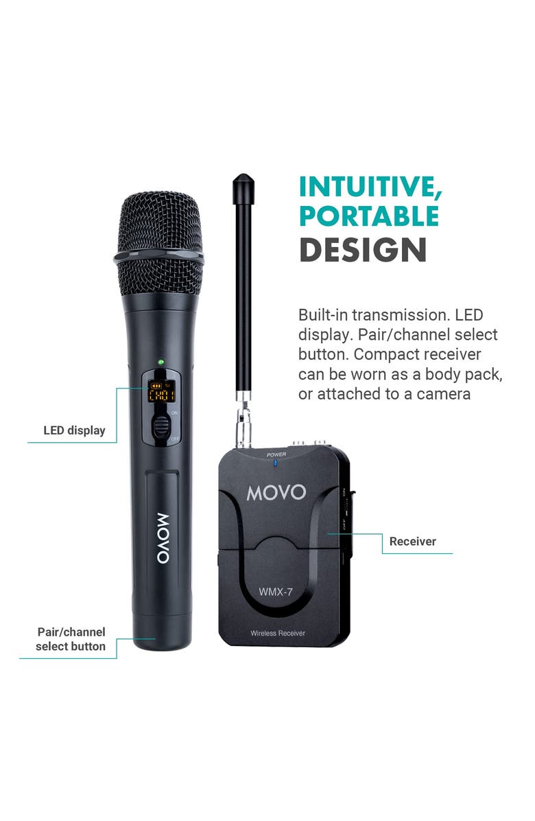 MOVO WMX-7-TH-RX VHF Handheld Wireless Microphone System for Cameras, Alternate, color, Black