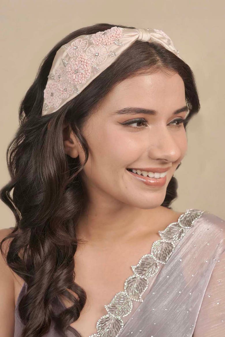 Peony Embellished Knotted Hair Band - Pink, Alternate, color, Pink