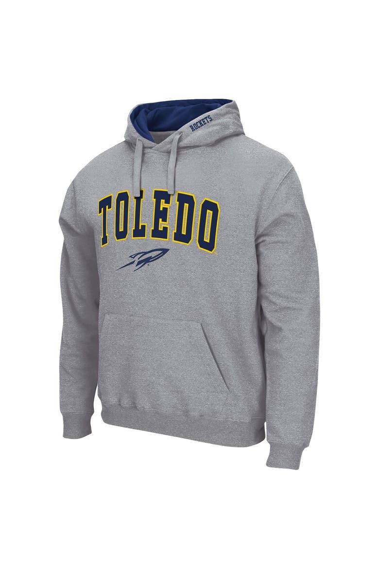 Men's Colosseum Heathered Gray Toledo Rockets Arch and Logo Pullover Hoodie, Alternate, color, Heather Gray