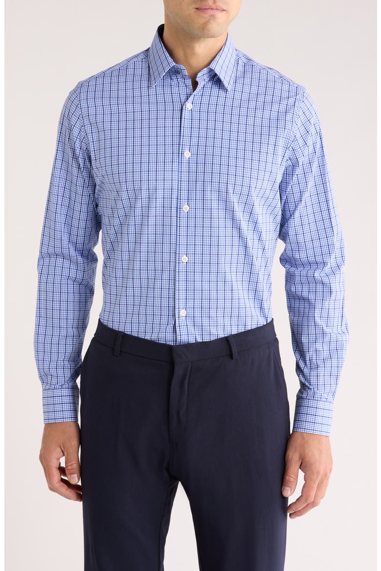 Tailored Fit Check Print Dress Shirt, Main, color, BLUE