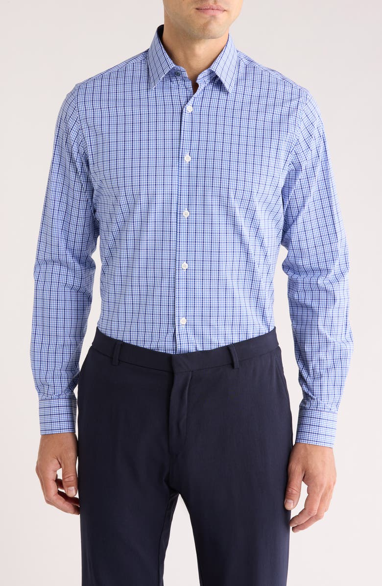 Duchamp Tailored Fit Check Print Dress Shirt, Main, color, Blue