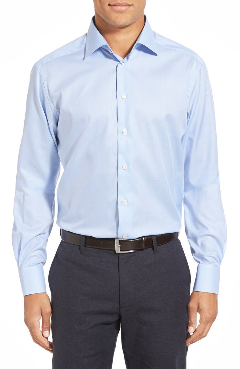 Eton Contemporary Fit Houndstooth Dress Shirt, Alternate, color, Blue