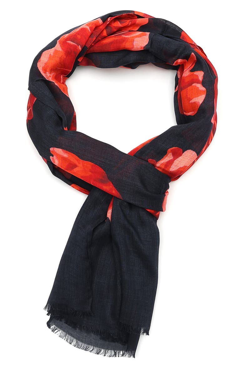 charming rose oblong scarf, Alternate, color, PLANETARY NAVY