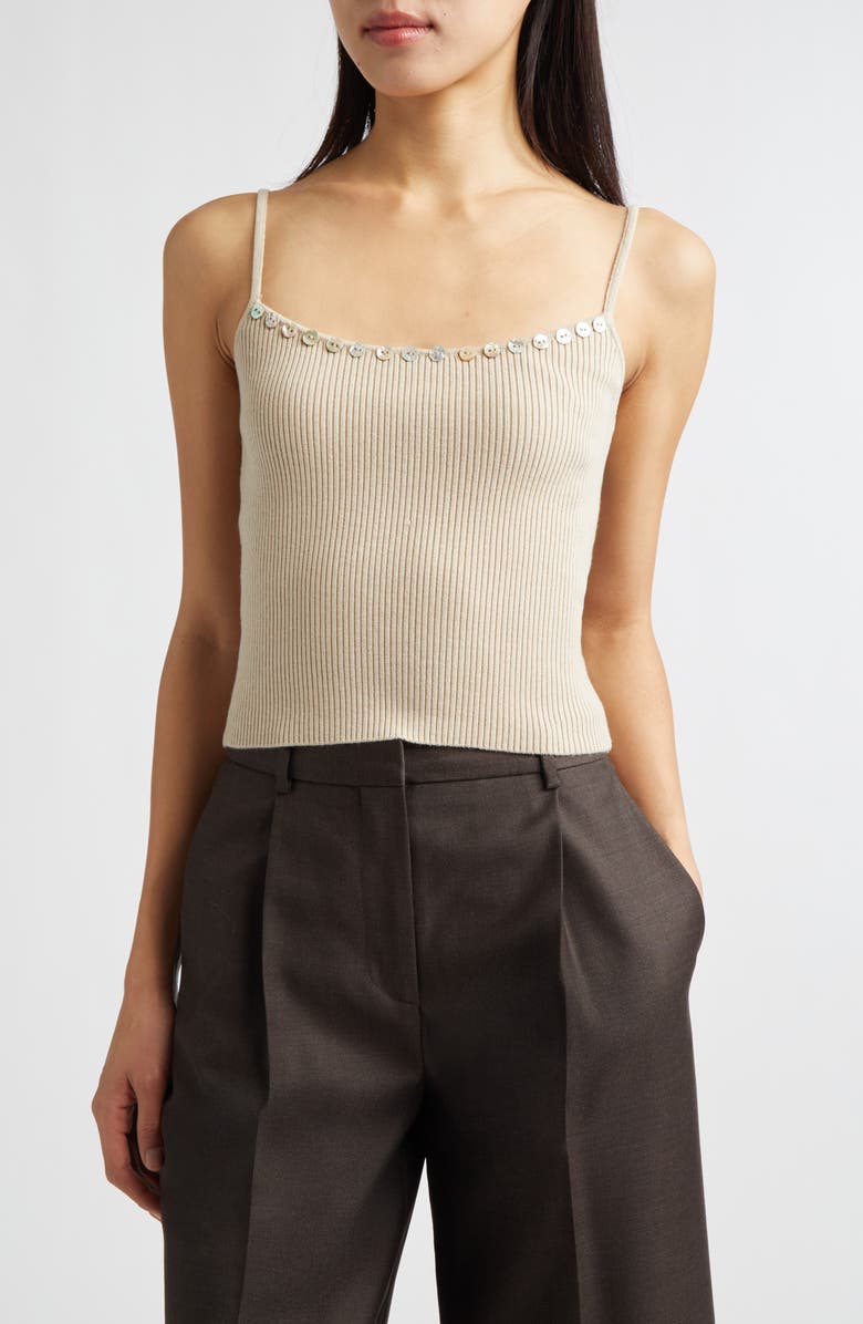 STAUD Soleil Wool & Cotton Rib Sweater Tank, Main, color, Fawn