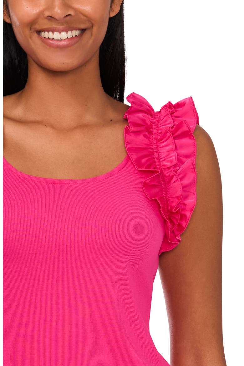 Ruffle Shoulder Rib Tank, Alternate, color, BRIGHT ROSE
