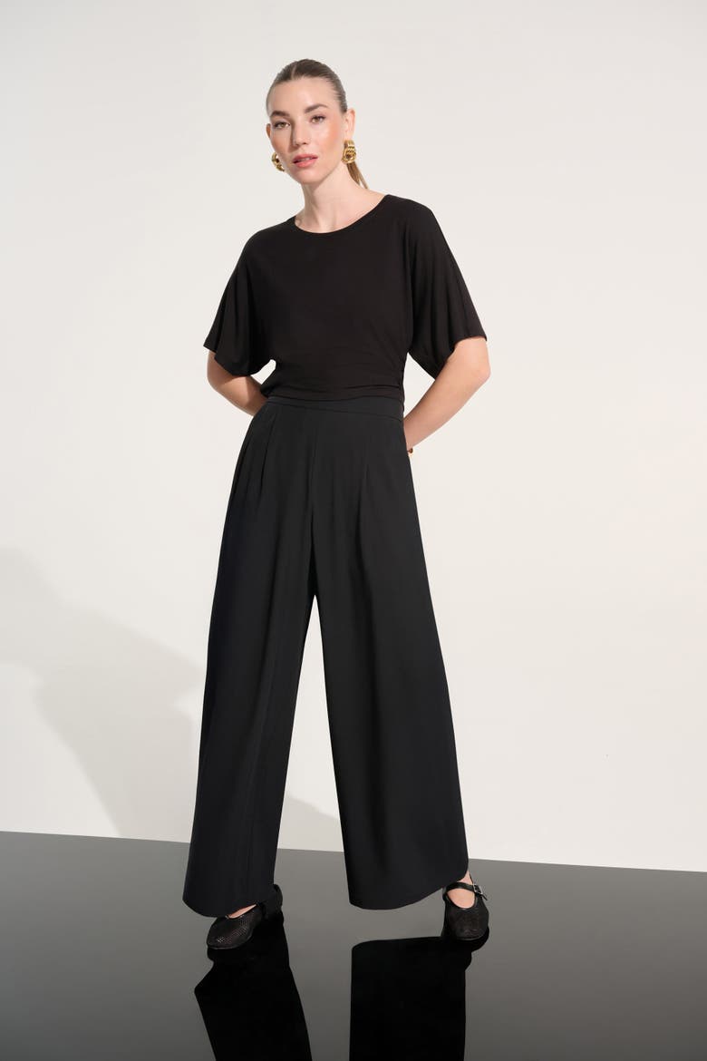 Stretch Woven Pull-On Wide Leg Pants, Alternate, color, Black