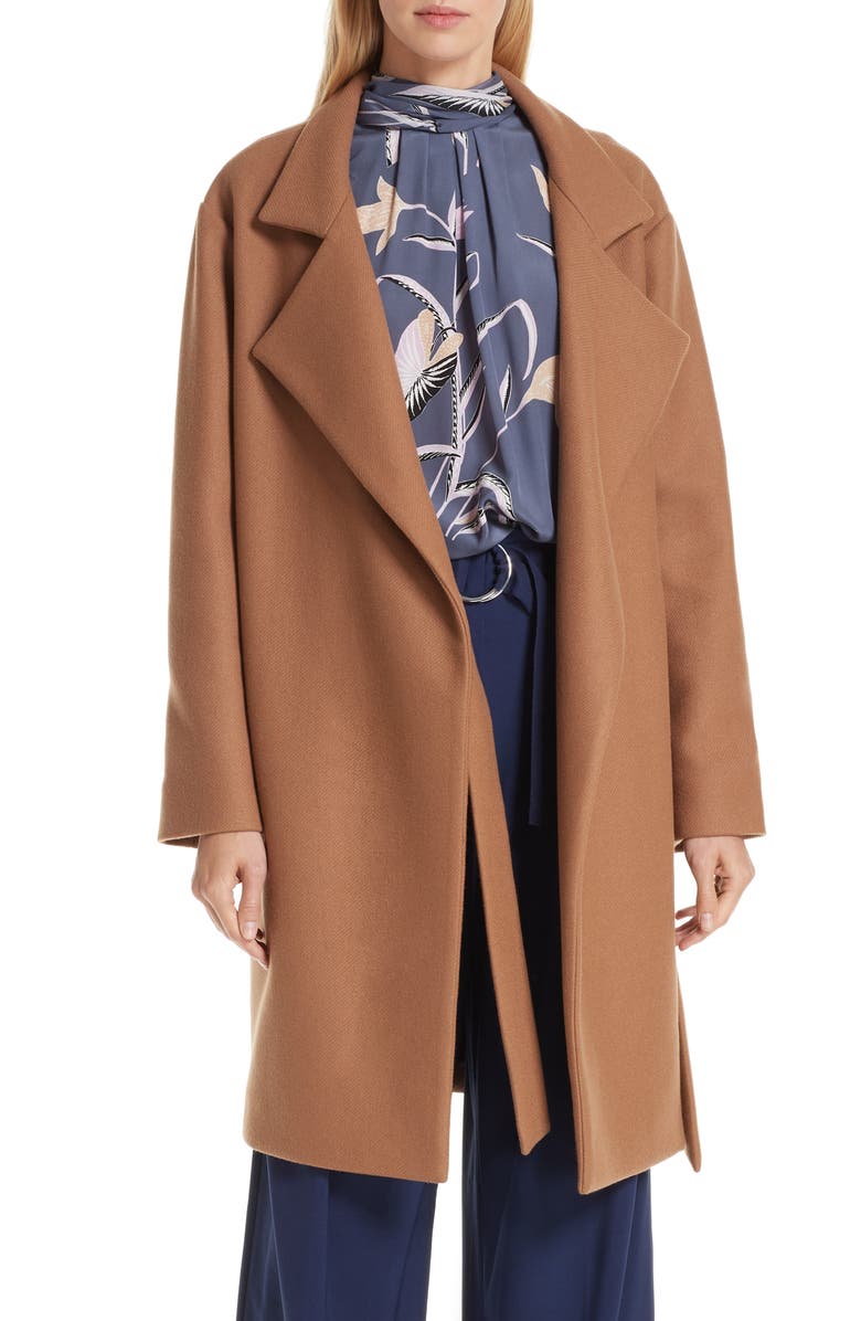 DVF Belted Wool Blend Wrap Coat, Main, color,