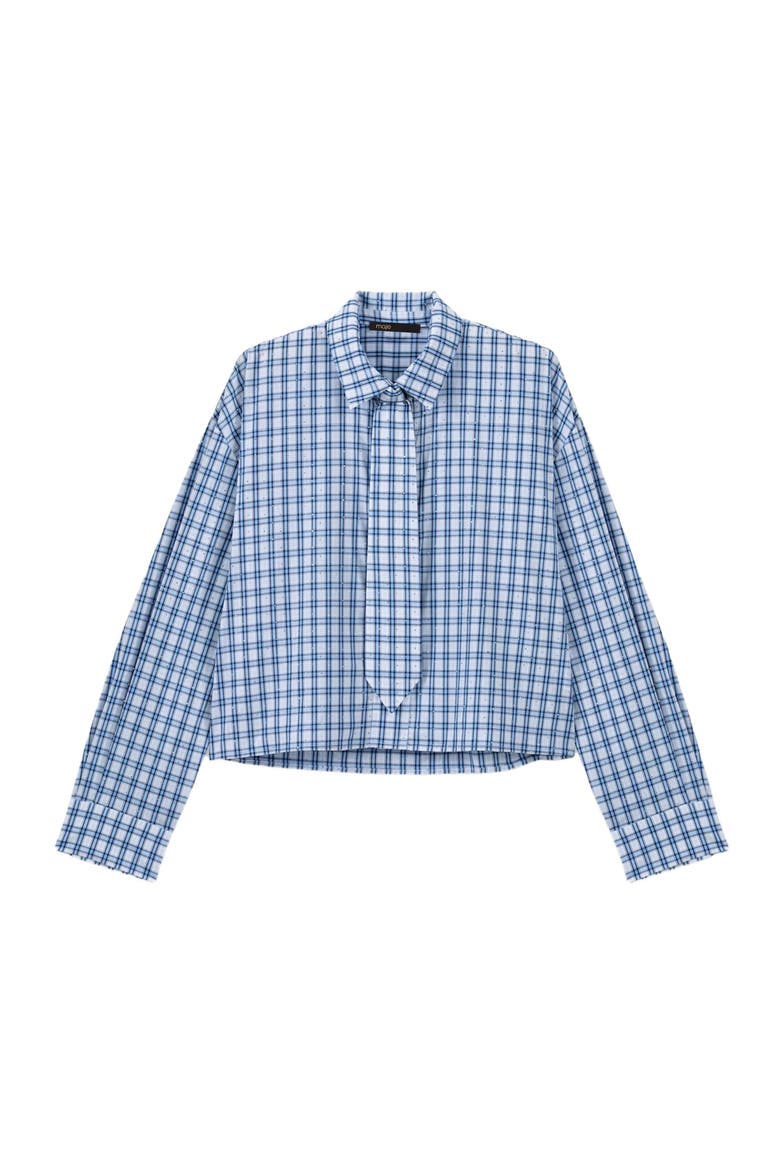 Rhinestone shirt with removable tie, Alternate, color, Blue check print