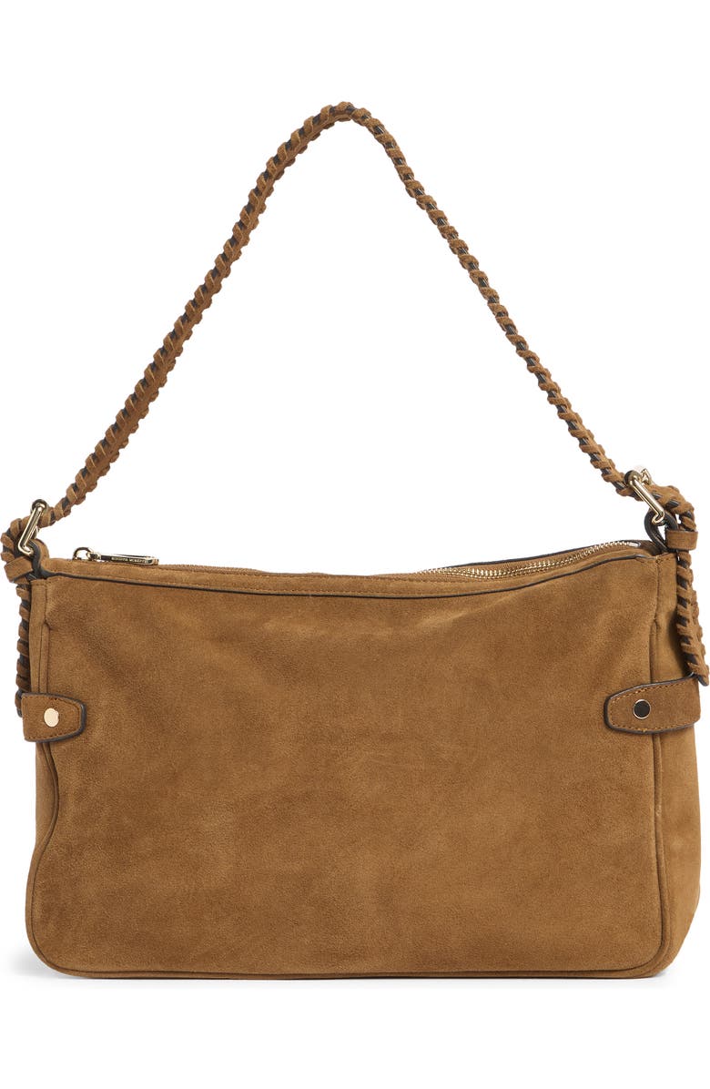 Rebecca Minkoff Chaya Whipstitch Suede Shoulder Bag, Main, color, Caramel
