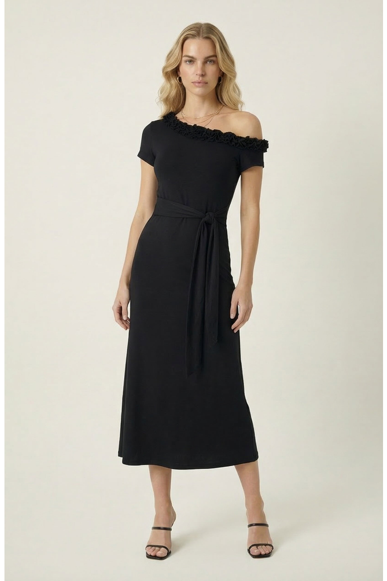 One Shoulder Midi Dress, Main, color, Black