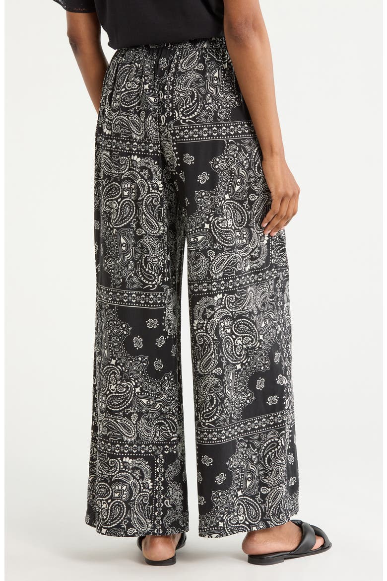Summer Print Wide Leg Pants, Alternate, color, BLACK- IVORY BANDANA CITY