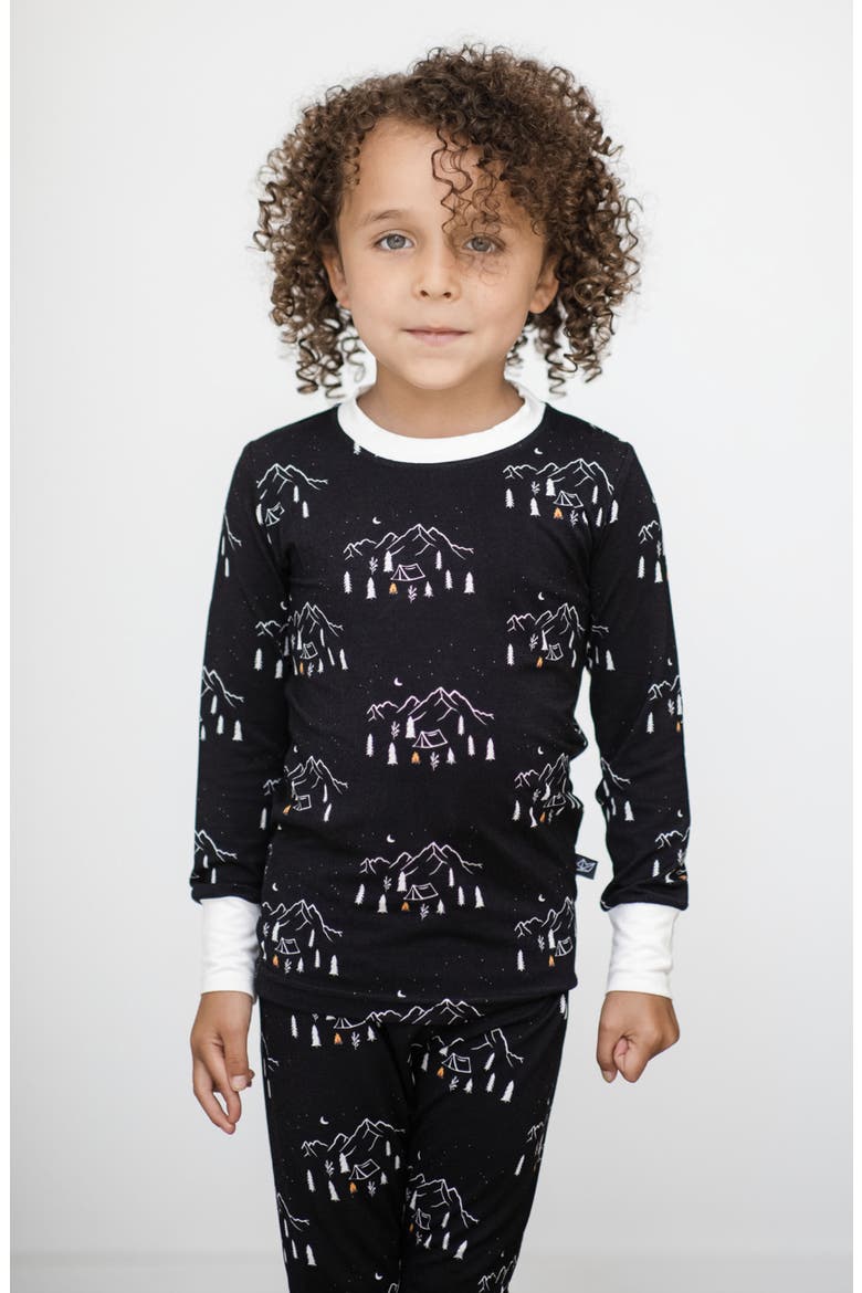 Midnight Camping Fitted Two-Piece Pajamas, Alternate, color, BLACK